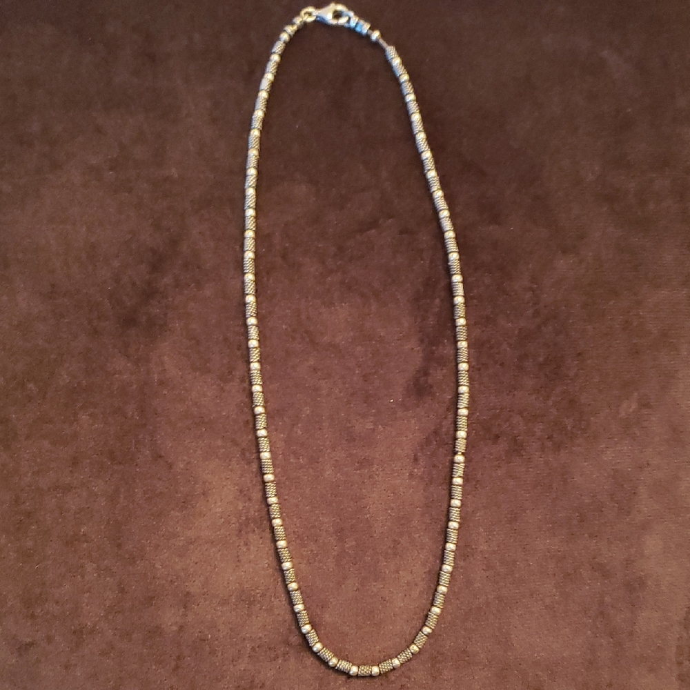 Elegant Silver And Gold Colored Metal Beaded Necklace, 16" From End To End
